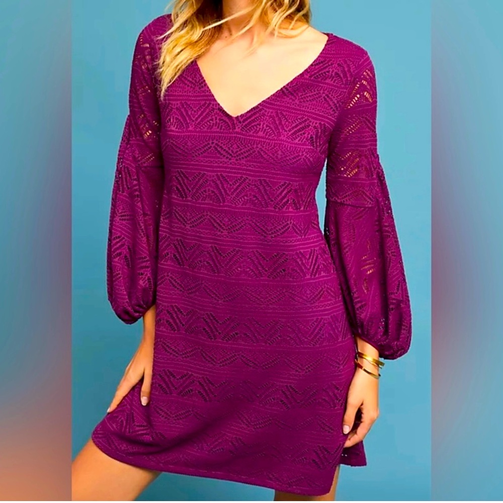 Maeve from Anthropologie  lace crocheted dress.  Eggplant. Fully lined EUC